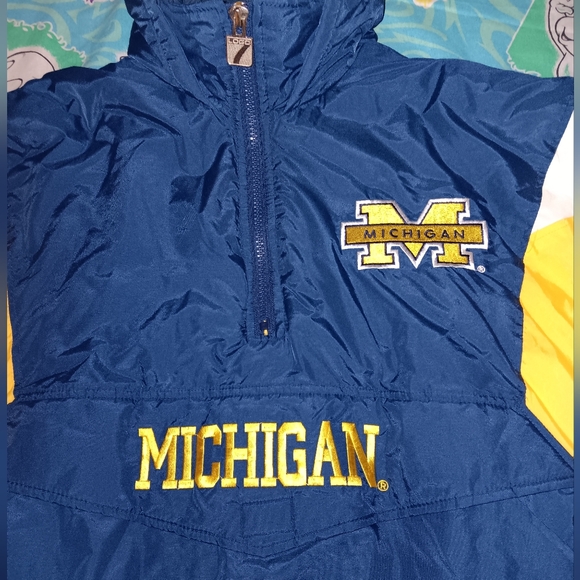 New 90s Logo 7 Michigan Wolverines Vintage Pullover Winter Coat U of M Jacket - Picture 3 of 6